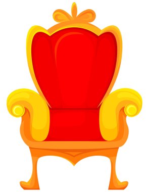  Kırmızı ve altın kraliyet tahtı. Çizgi film tarzında kral koltuğu.