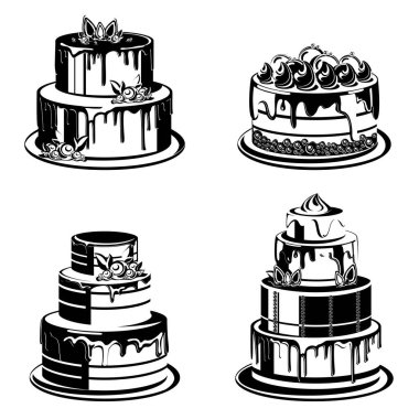 Monokrom tarzında farklı pastalar. Kremayla süslenmiş güzel pastalar..