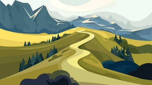 Beautiful Mountain Road Non Urban Scene — Stock Vector