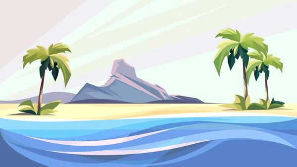 Paesaggio marino con palme e rocce. — Vettoriale Stock