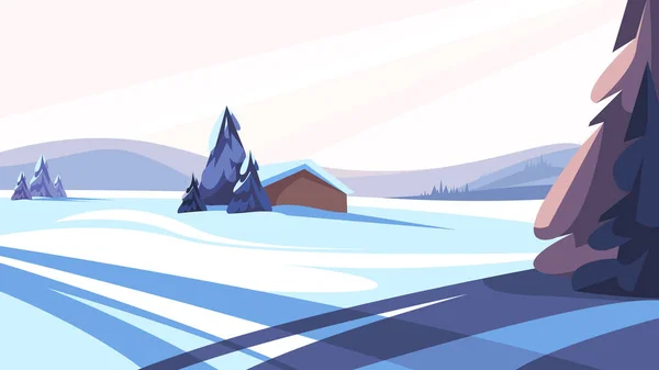 Paisaje invernal con árboles de coníferas. — Vector de stock