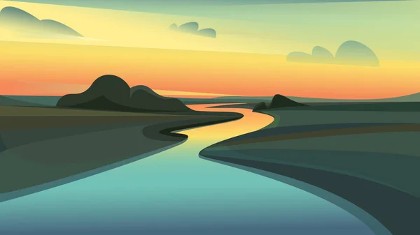 日没の川の風景 美しい自然景観 — ストックベクタ