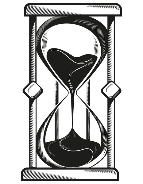 Hermoso reloj de arena en estilo de grabado. — Vector de stock