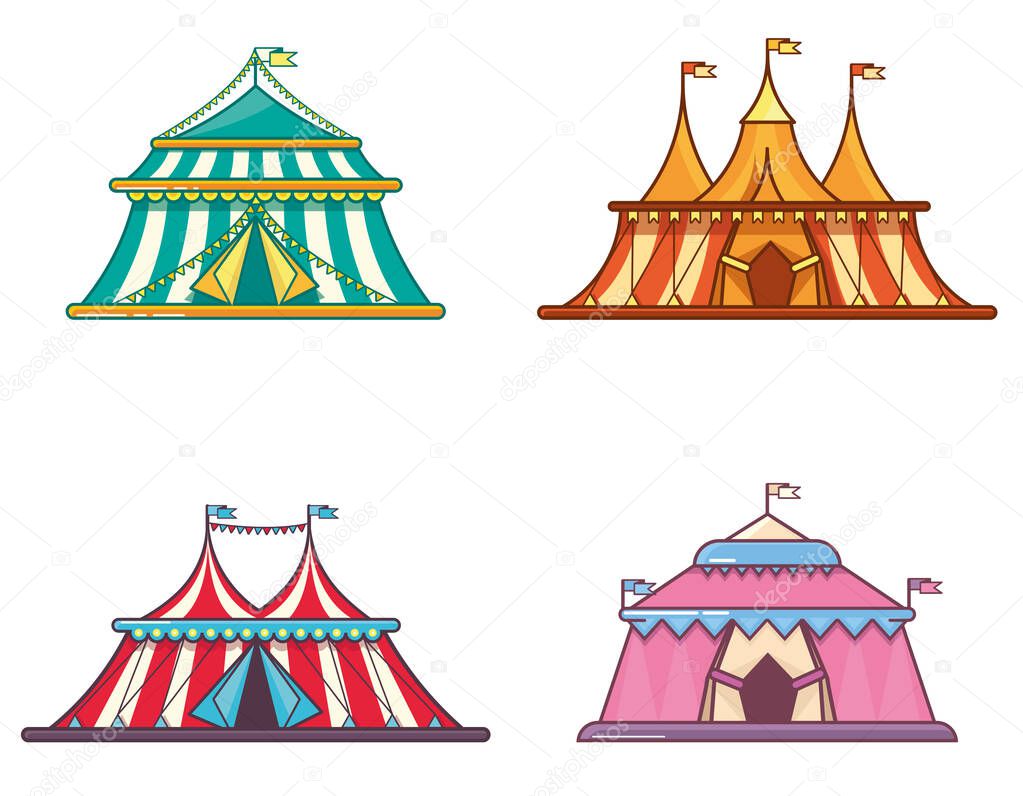 Circus tents in linear flat style.