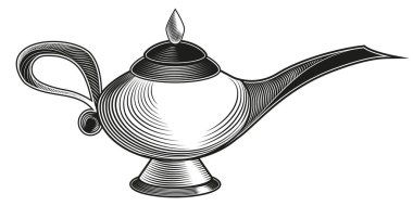  Siyah ve beyaz sihirli lamba. İşleme biçiminde antik nesne.