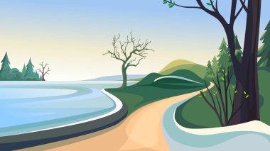  Gölün yanındaki bahar parkı. Güzel doğa manzarası.