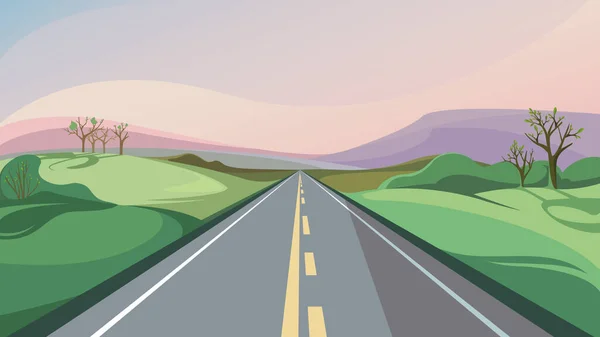 Camino de primavera que se extiende en el horizonte. — Vector de stock