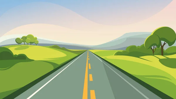 Camino de verano que se extiende en el horizonte. — Vector de stock