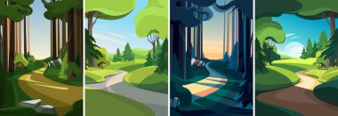 Yaz ormanlarında yolu olan manzaralar.