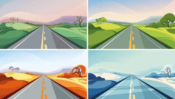  Yılın farklı zamanlarında yol. Güzel açık hava sahneleri.