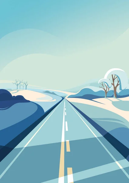冬日的道路延伸到地平线 垂直方向的室外场景 — 图库矢量图片