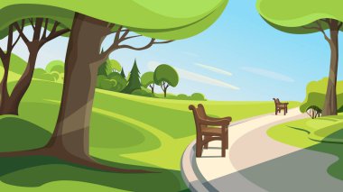  Yaz parkında yol. Güzel doğa manzarası.