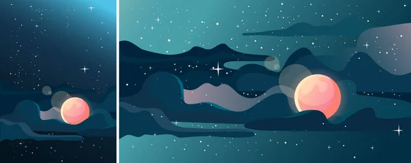 Cielo estrellado con luna. — Vector de stock