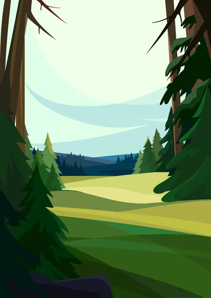 Hermoso Bosque Coníferas Naturaleza Paisaje Orientación Vertical — Vector de stock