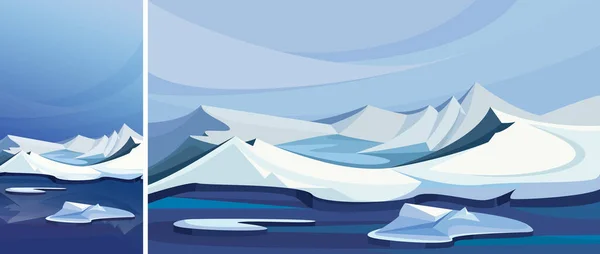 Arktyczny krajobraz z górami lodowymi. — Wektor stockowy
