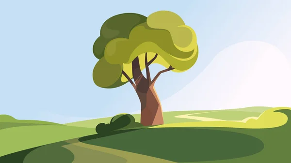 Tree on the hill in summer season. — Stock Vector