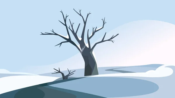 Tree Hill Winter Season Beautiful Nature Landscape — Vector de stock