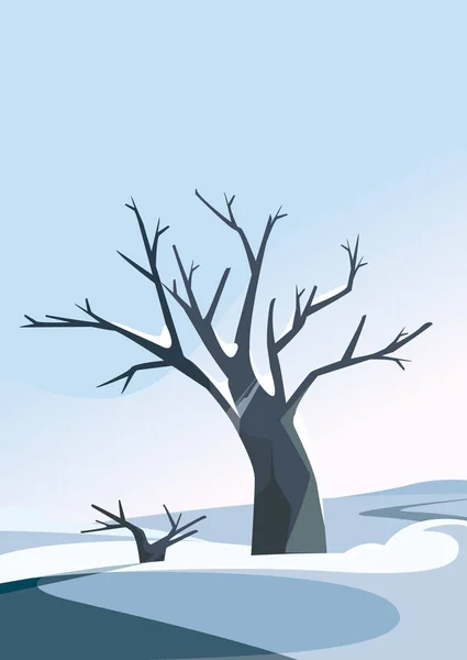 Tree Hill Winter Season Nature Landscape Vertical Orientation — Vector de stock