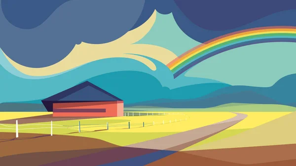 Сцена на открытом воздухе с радугой. — стоковый вектор