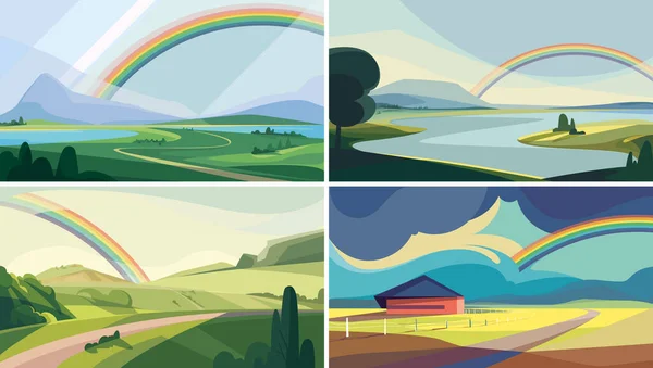 Collectie van landschappen met regenboog. — Stockvector