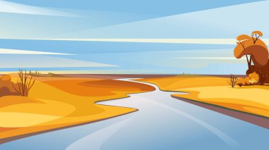 Şafakta nehirle birlikte sonbahar manzarası.