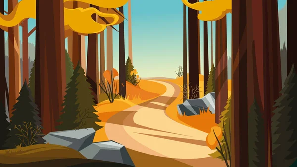 Route en forêt d'automne. — Image vectorielle