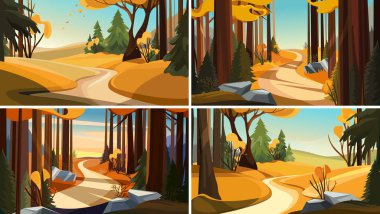 Sonbahar ormanlarında yolu olan manzaralar.