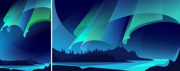 Illustration of aurora borealis. — Stock Vector