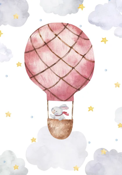 Carino Con Animale Palloncino Acquerello Illustrazione — Foto Stock