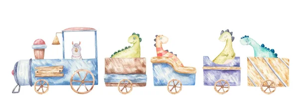 Transporte Ilustração Infantil Trem Com Animais Dinos Com Carruagens Carruagens — Fotografia de Stock