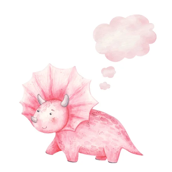 Mignon Dinosaure Rose Souriant Icône Pensée Nuage Illustration Pour Enfants — Photo