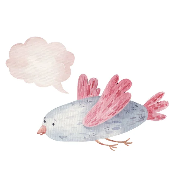 Oiseau Mignon Icône Pensée Nuage Illustration Pour Enfants Aquarelle — Photo