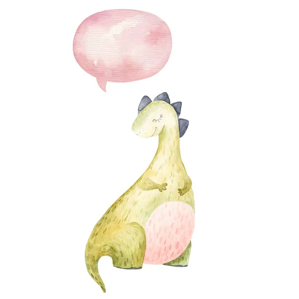 Söt Dino Sova Och Tänkte Ikon Moln Barn Illustration Akvarell — Stockfoto