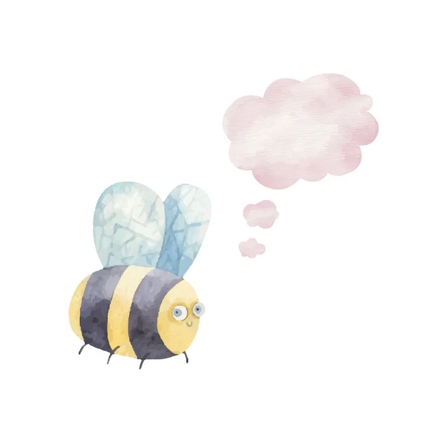 Mignon Rayé Abeille Souriant Icône Pensée Nuage Illustration Pour Enfants — Photo