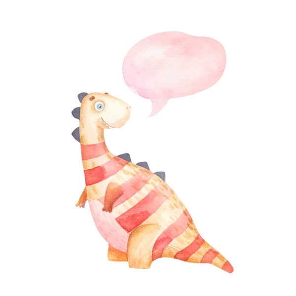 Mignon Dinosaure Rayé Souriant Icône Pensée Nuage Illustration Pour Enfants — Photo