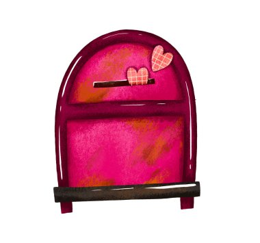 Mektuplar için pembe posta kutusu, posta teslimatı. El çizimi çizimi. Aziz Sevgililer Günü Sanatı