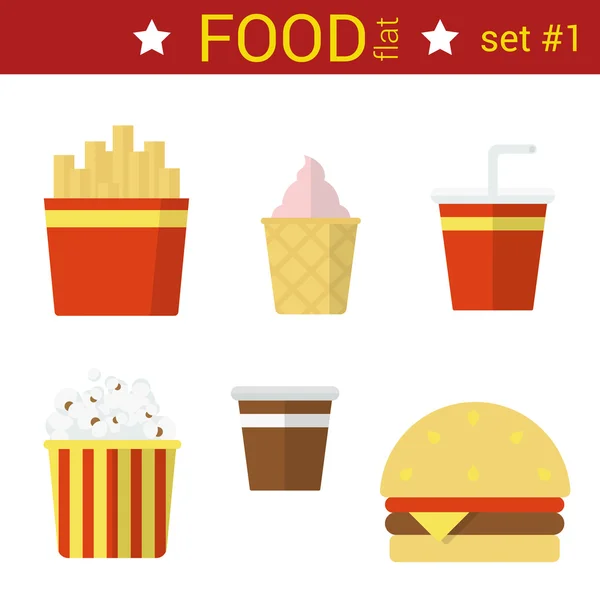 Comida rápida iconos set hamburguesa cola — Vector de stock