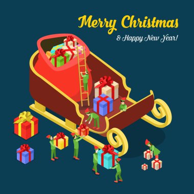 Merry Christmas isometric concept clipart