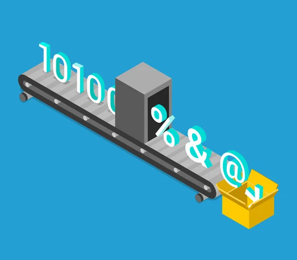 Concepto isométrico del proceso de cifrado de datos — Vector de stock