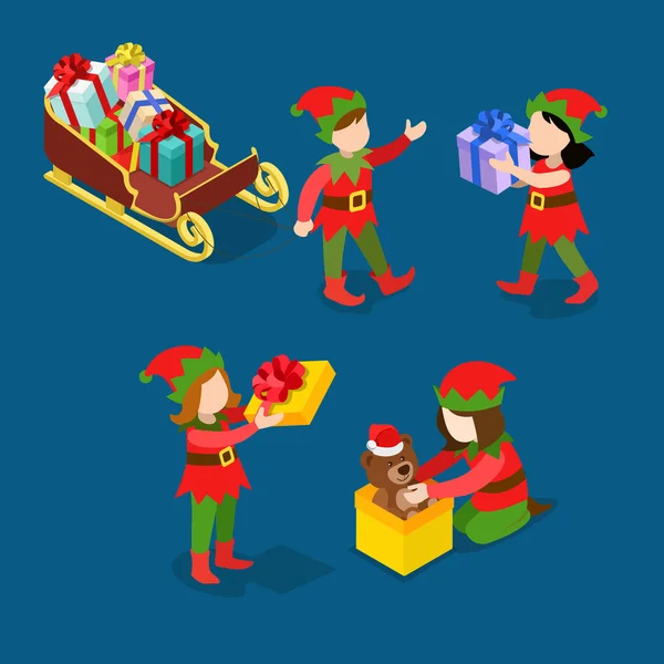Malý Santa Claus pomáhající děti — Stockový vektor