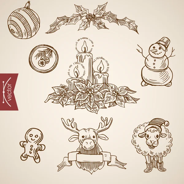Navidad mano dibujado conjunto — Archivo Imágenes Vectoriales