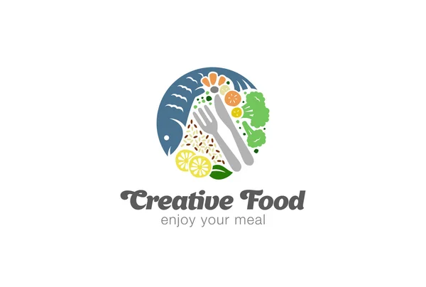 Logo pesce e verdure sul piatto — Vettoriale Stock