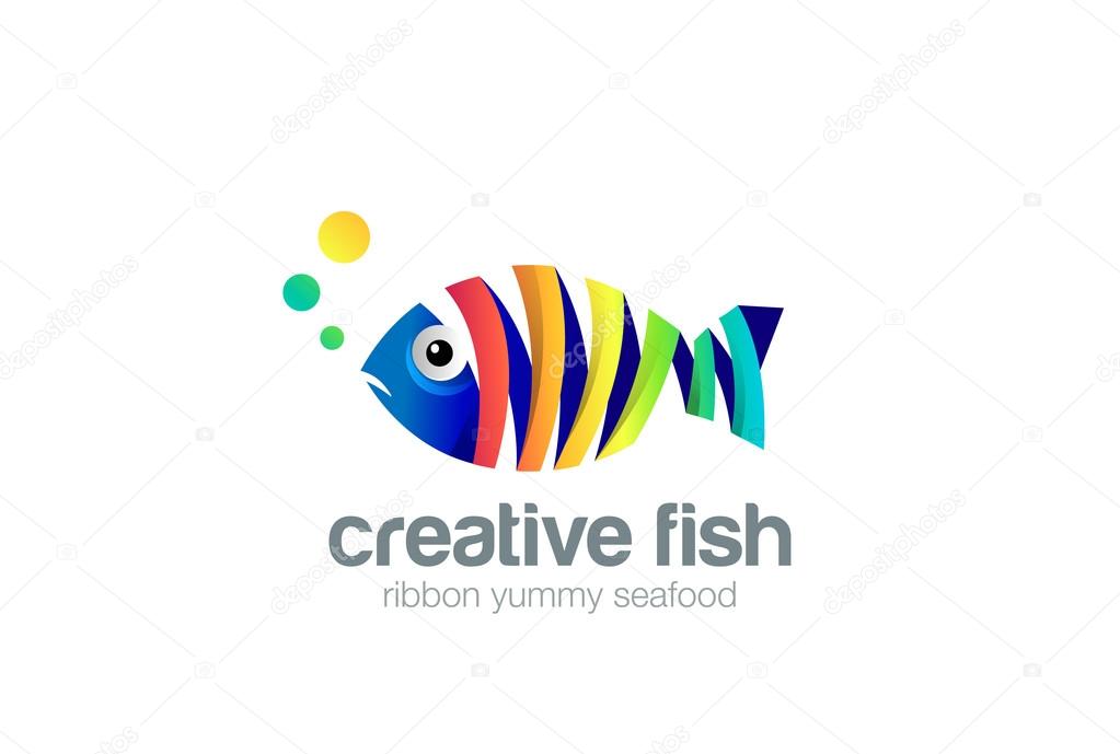 Colorful Ribbon Fish abstract Logo design vector template