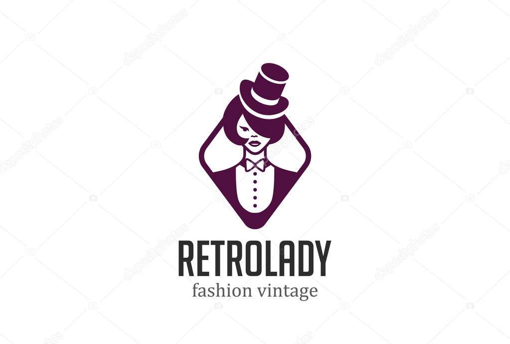 Retro Woman in Hat Logo design vector template