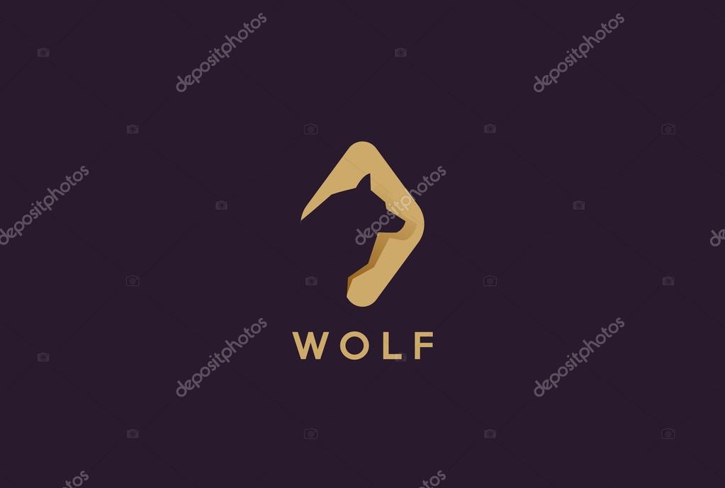 Wolf Head Abstract Logo design template Negative space style
