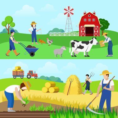 Flat style set of farm profession  clipart