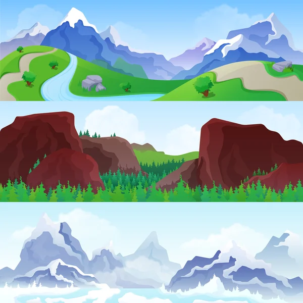 Montañas montañosas Paisaje en estaciones — Vector de stock