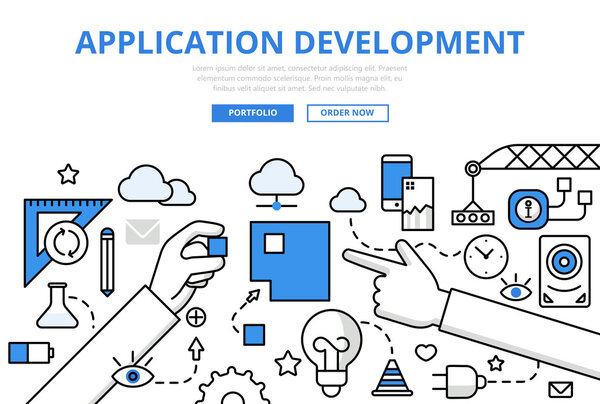 programming concept flat line icons. 