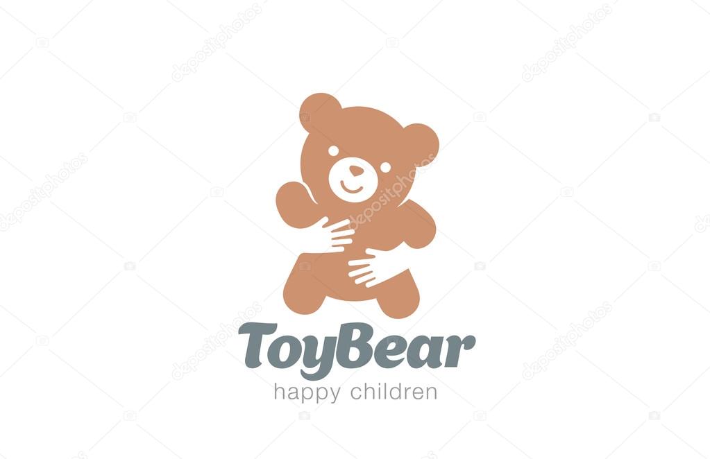 Funny Toy Bear Embrace Logo design vector template. Negative space icon