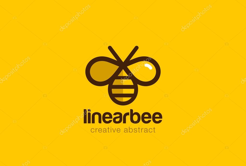 Bee Logo design vector template linear style. Outline icon